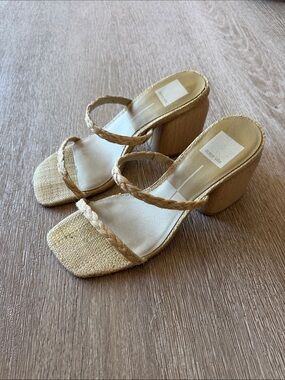 Dolce Vita Natural Braided Strap Block Heel Sandals